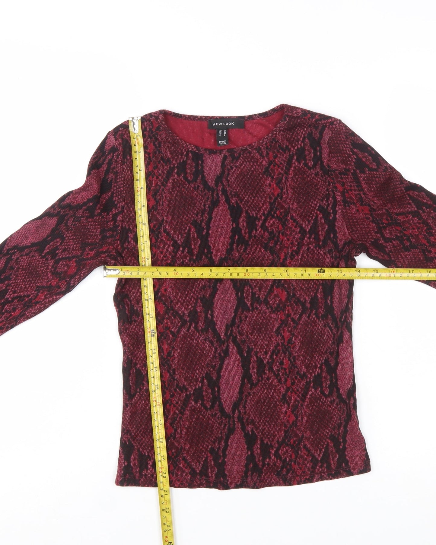 New Look Women Red Animal Print Long Sleeve Jersey Top Size 12