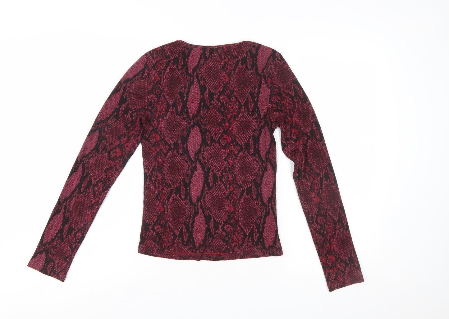 New Look Women Red Animal Print Long Sleeve Jersey Top Size 12