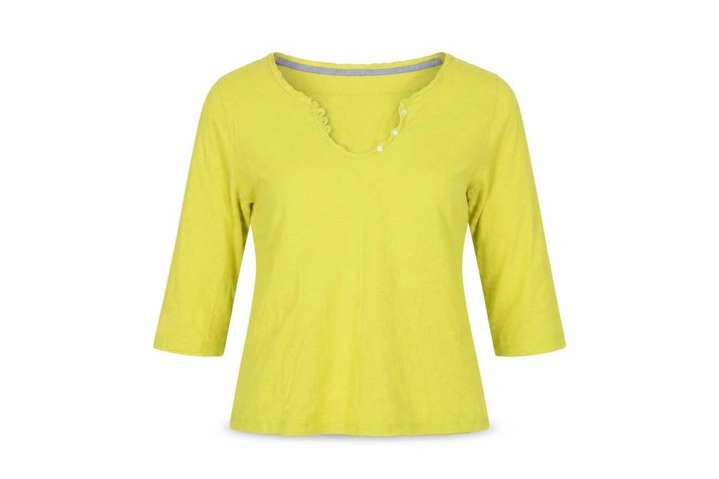 Weird Fish Womens Green Size 8 V-Neck 3/4 Sleeve Cotton Top