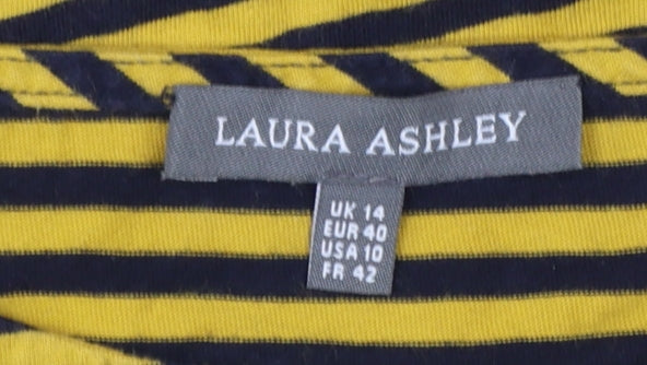 Laura Ashley Women’s Yellow Striped Cotton Long Sleeve T-Shirt UK 14