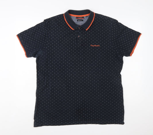 Pierre Cardin Men's Black Polka Dot Regular Fit Polo Shirt XL