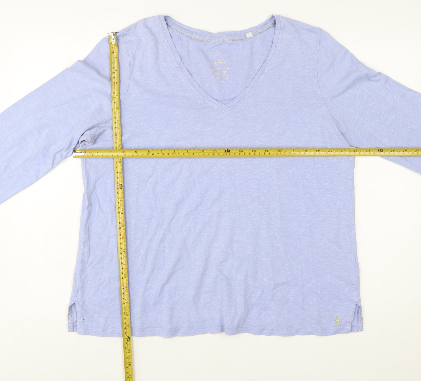Joules Women Pale Blue V-Neck Long Sleeve Cotton Jersey Top Size 16