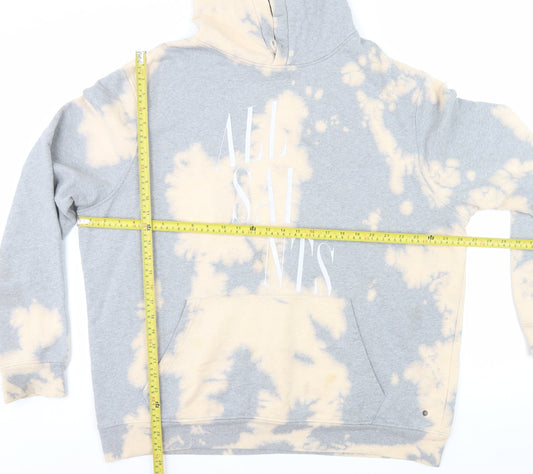 AllSaints Men's Grey Beige Tie-Dye Hoodie Large Cotton Pullover