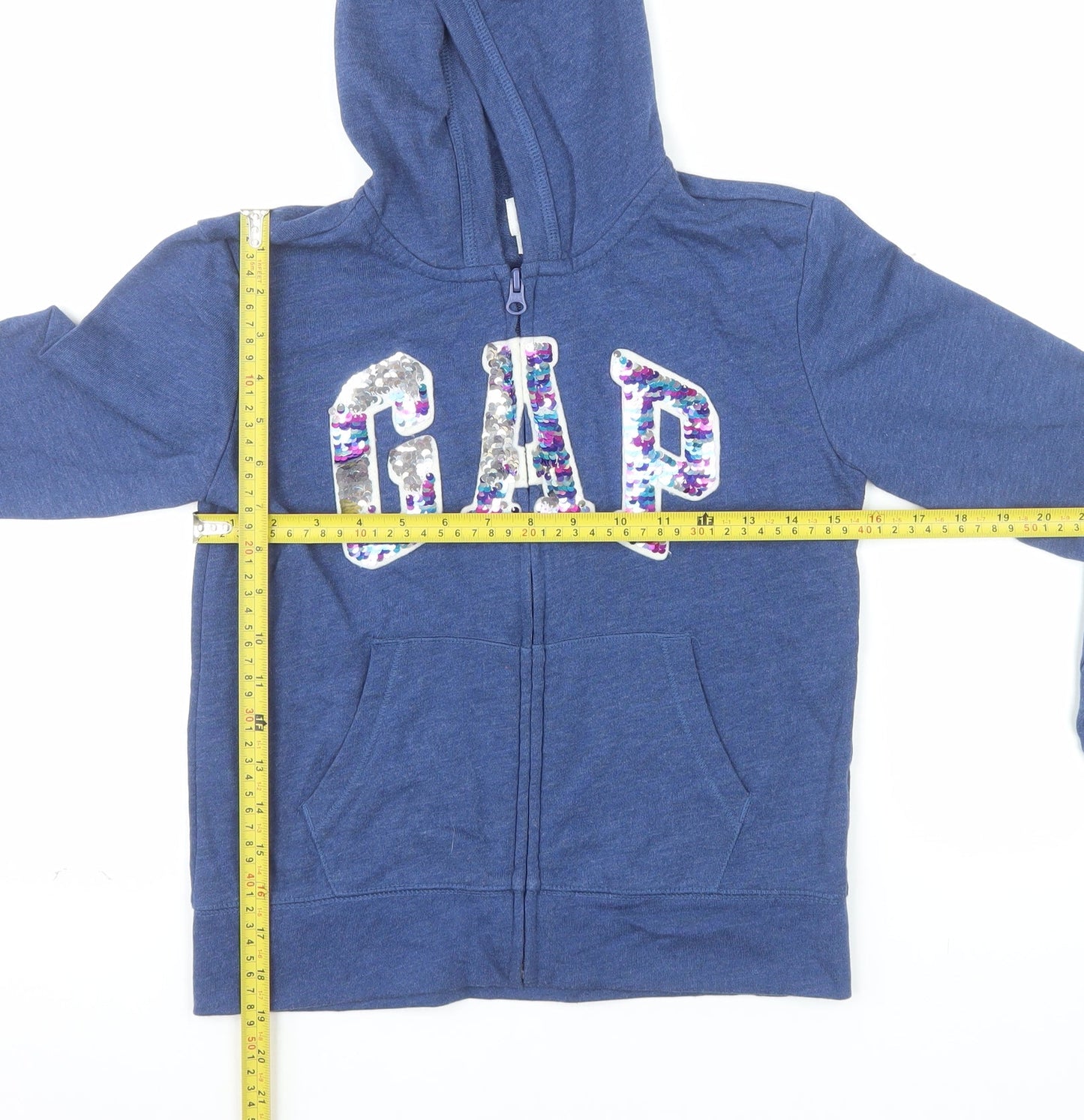 GAP Girls Blue Sequin Logo Full Zip Hoodie 10-11 Years