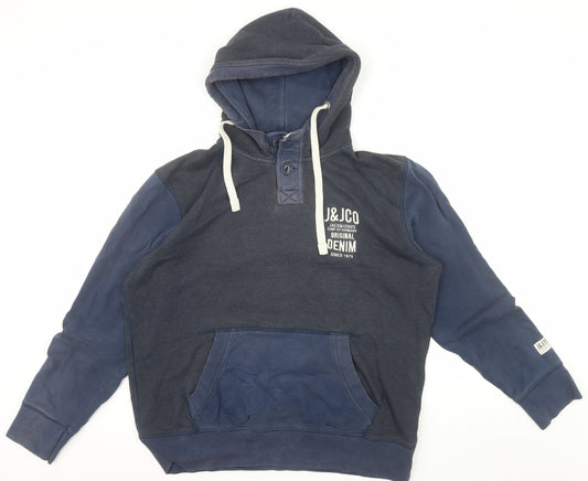 Jack & Jones Men's Blue Henley Hoodie Medium Fleece Pullover