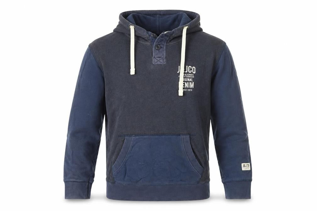 Jack & Jones Men's Blue Henley Hoodie Medium Fleece Pullover