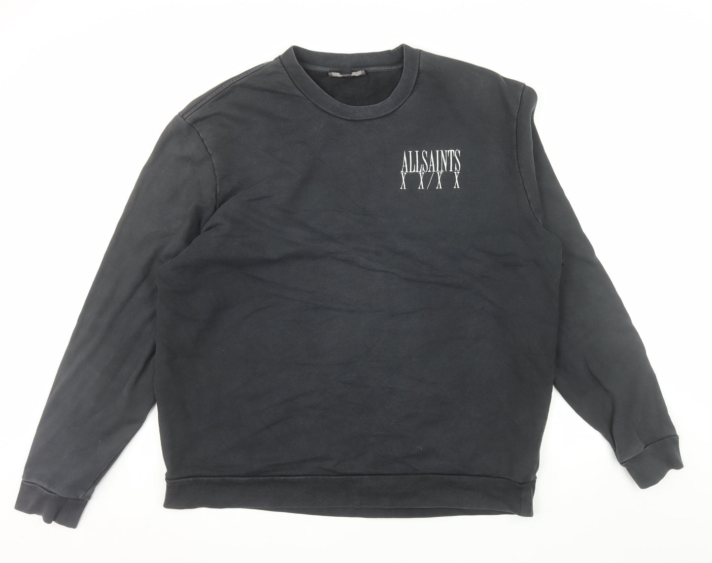 AllSaints Men's Black Logo Sweatshirt XL Crew Neck Cotton