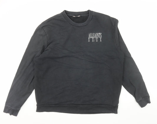 AllSaints Men's Black Logo Sweatshirt XL Crew Neck Cotton