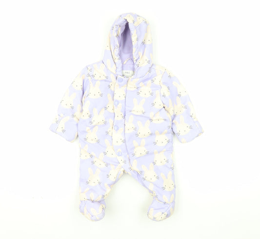 Marks & Spencer Unisex Baby Purple Bunny Hooded Coverall 0-3 Months