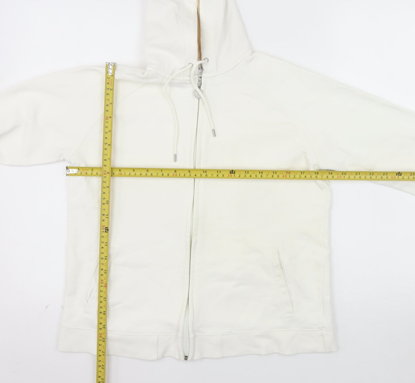 Next Women White Full Zip Hoodie UK 14 Cotton Casual Sweatshirt