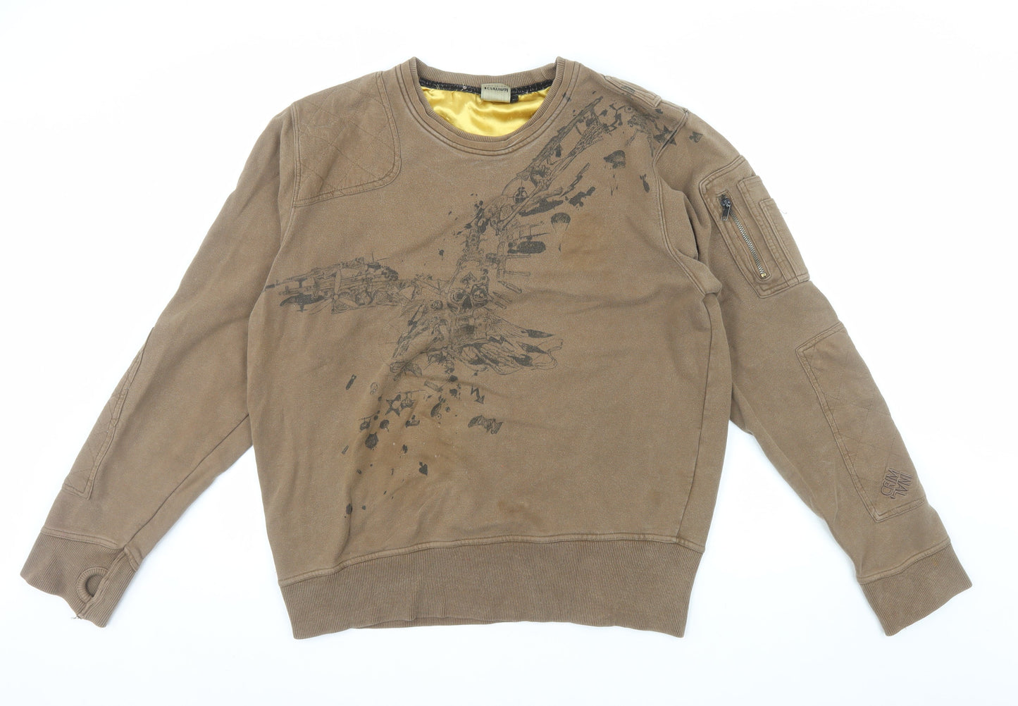 Criminal Mens Brown XL Graphic Military Pullover Sweatshirt