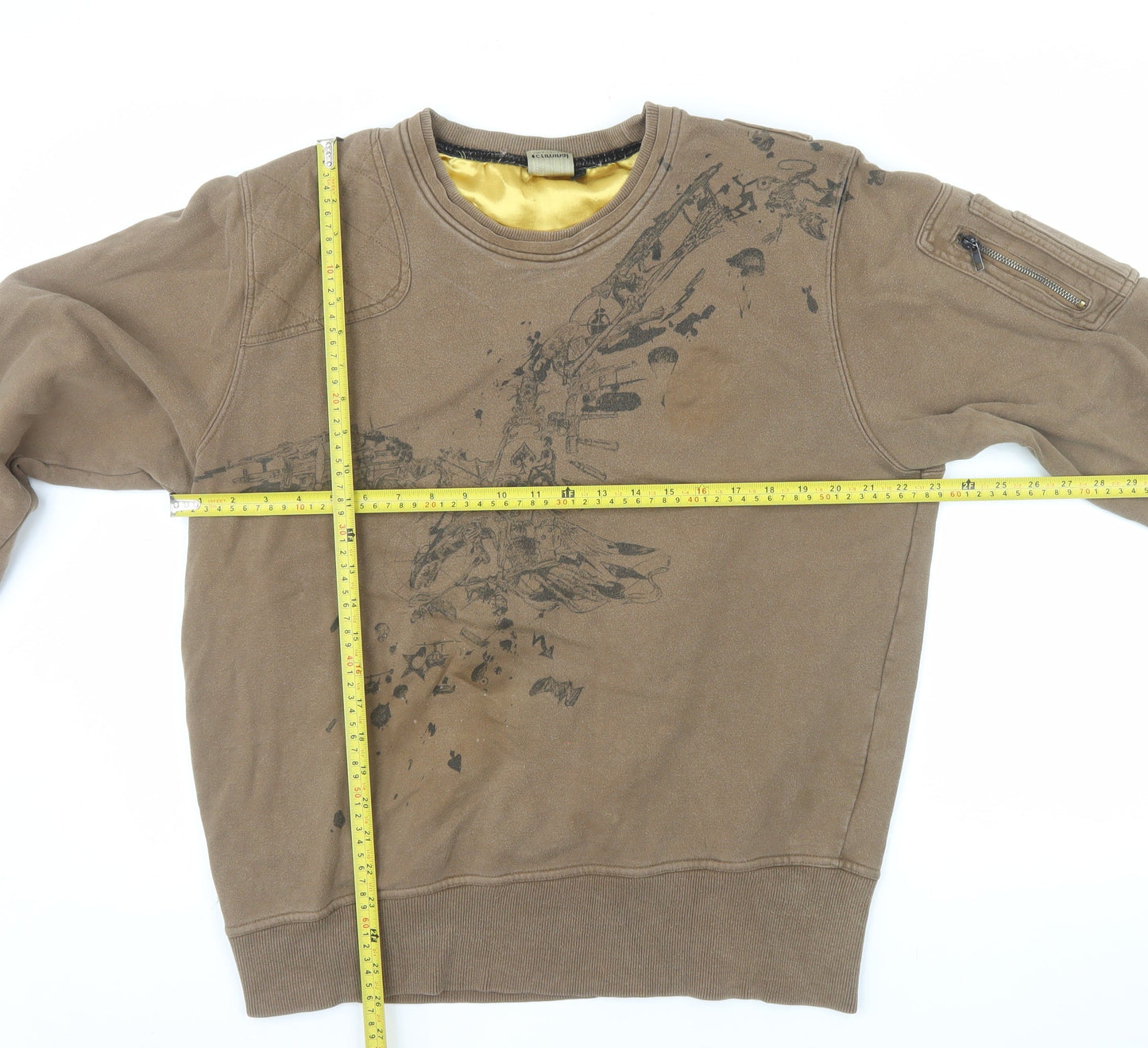 Criminal Mens Brown XL Graphic Military Pullover Sweatshirt
