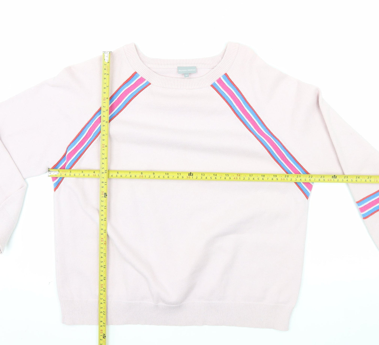 Oliver Bonas Women’s Pink Striped Crew Neck Jumper Size 16