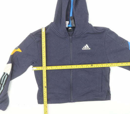 Adidas Girls Blue Full Zip Hoodie 9-10 Years Hooded Sports Top