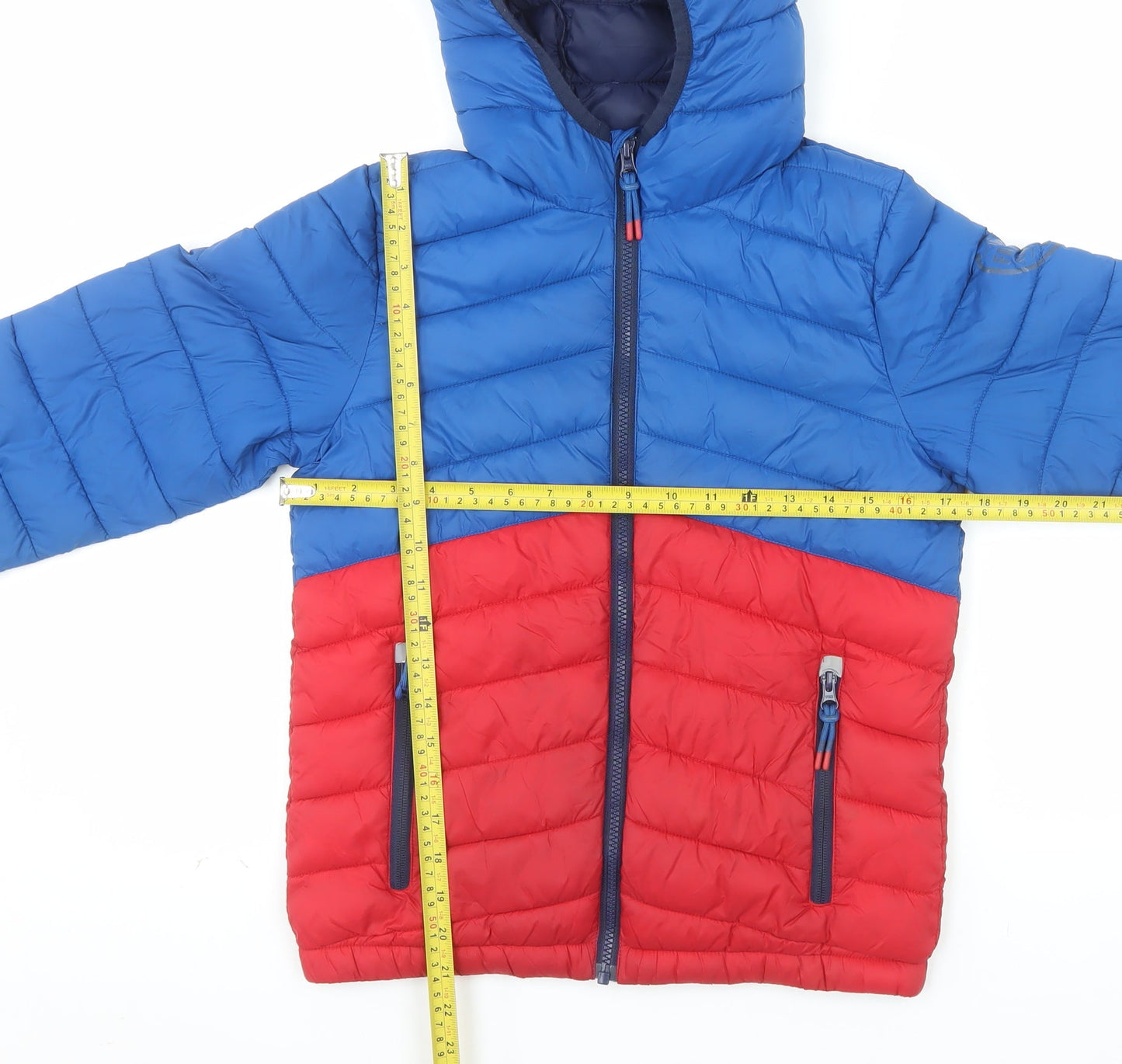 FatFace Boys Blue Red Hooded Puffer Jacket 10-11 Years Lightweight Winter Coat
