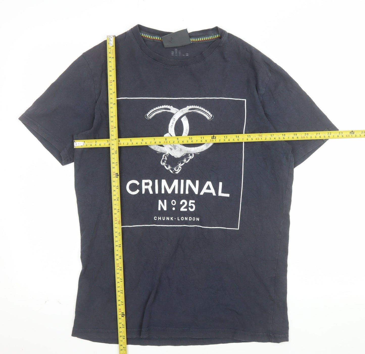 Chunk London Criminal No 25 Men's Black Cotton Graphic T-Shirt Size S