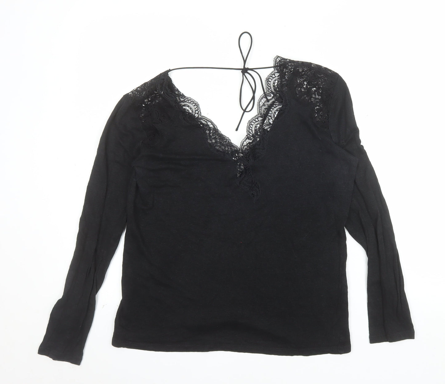 Sandro Paris Womens Black Lace V-Neck Long Sleeve Blouse Size L