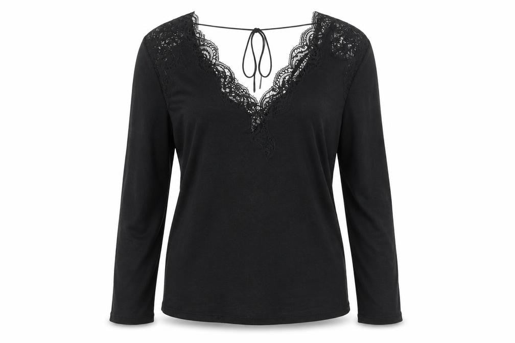 Sandro Paris Womens Black Lace V-Neck Long Sleeve Blouse Size L