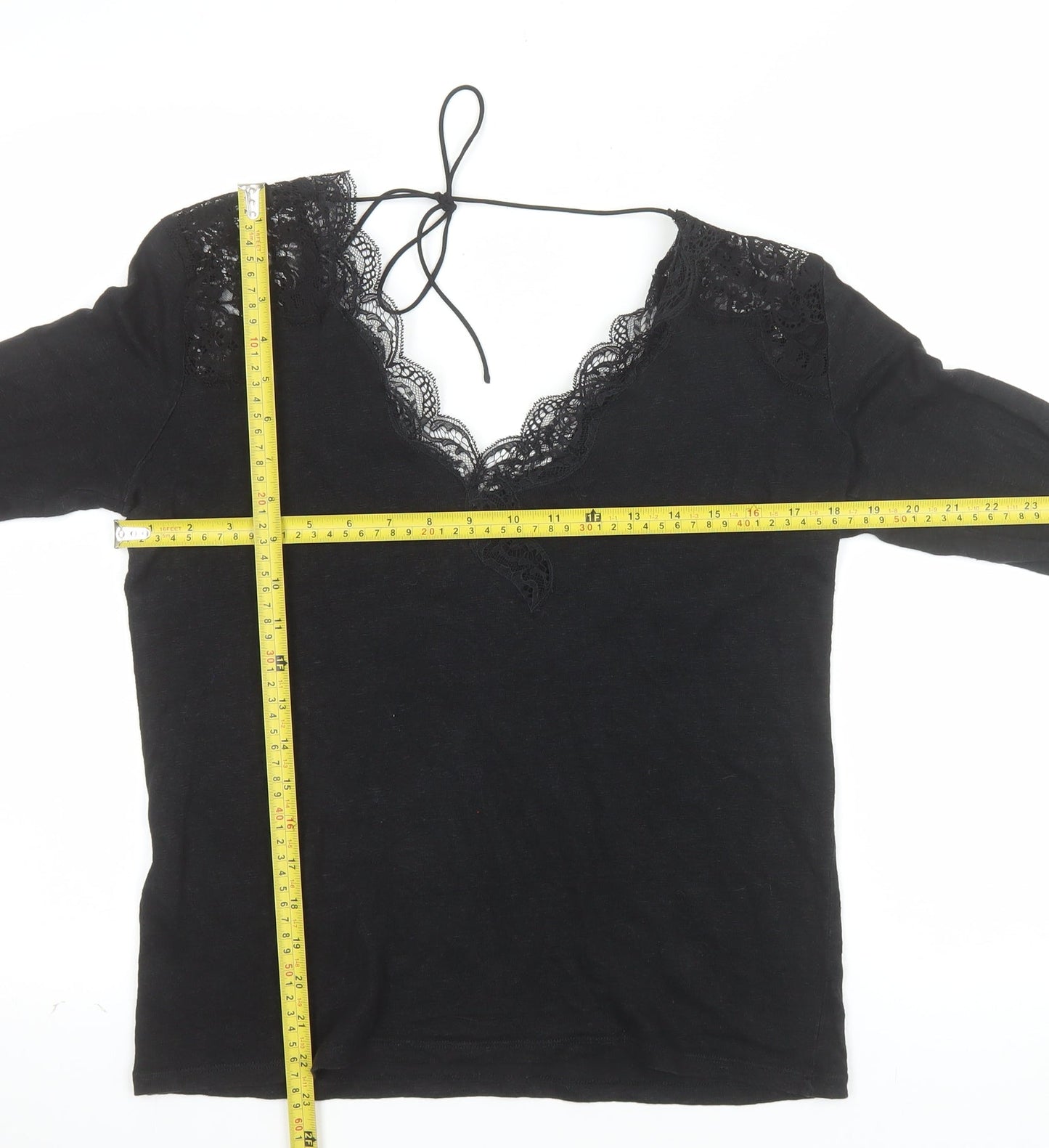 Sandro Paris Womens Black Lace V-Neck Long Sleeve Blouse Size L
