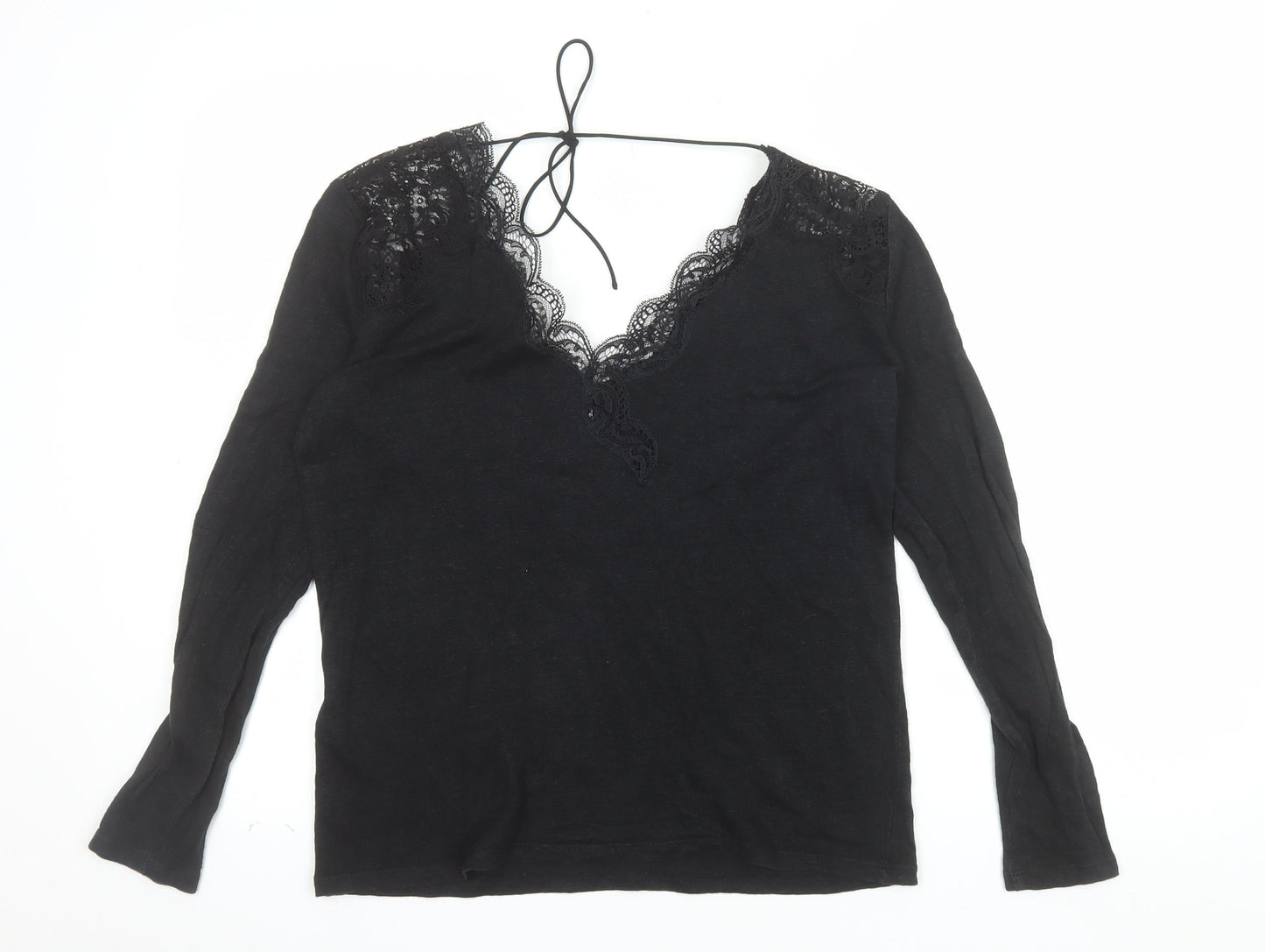Sandro Paris Womens Black Lace V-Neck Long Sleeve Blouse Size L