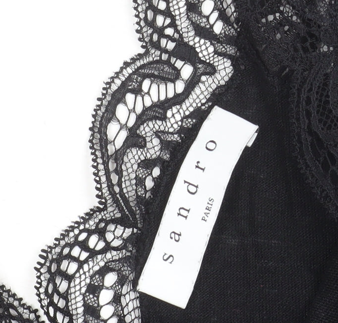 Sandro Paris Womens Black Lace V-Neck Long Sleeve Blouse Size L