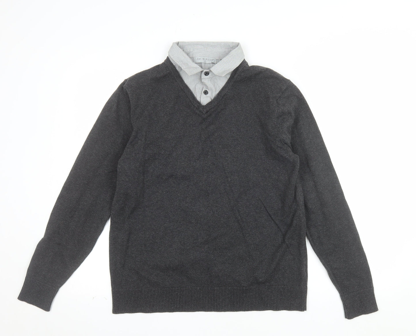 Jack Reid Men’s Grey V-Neck Pullover Jumper Size S Cotton Knit