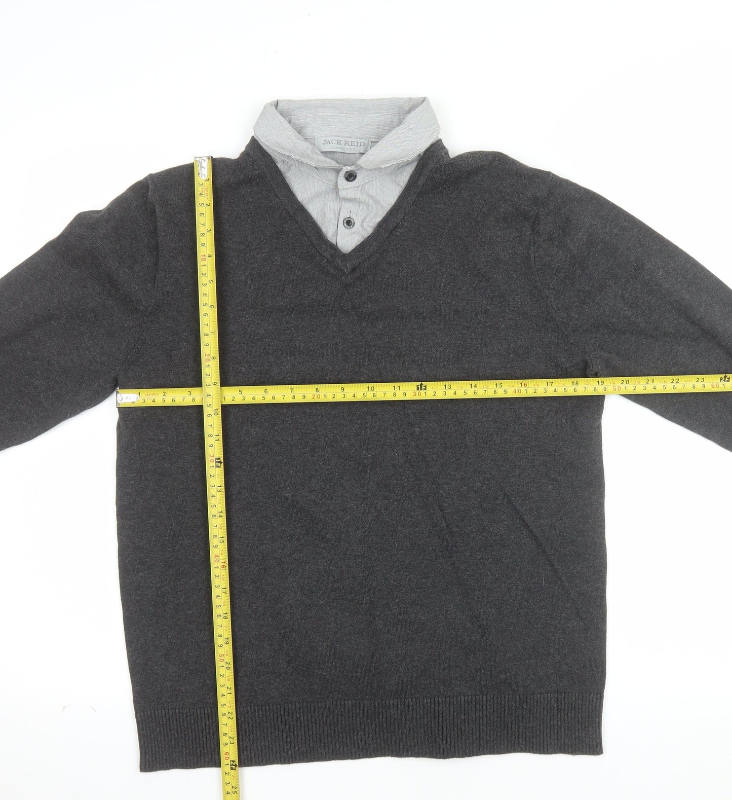 Jack Reid Men’s Grey V-Neck Pullover Jumper Size S Cotton Knit