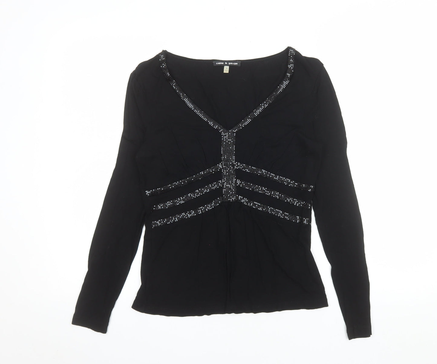 Cable & Gauge Women's Black Beaded Tunic Blouse Size S Long Sleeve