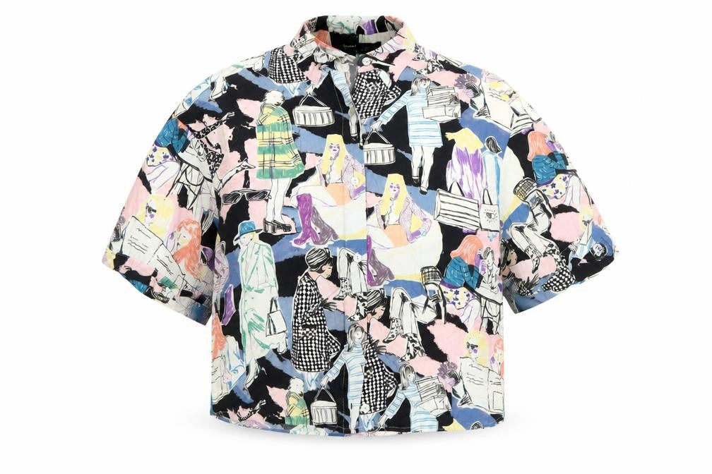 Pull&Bear Women's Multicoloured XS Cropped Button-Up Shirt