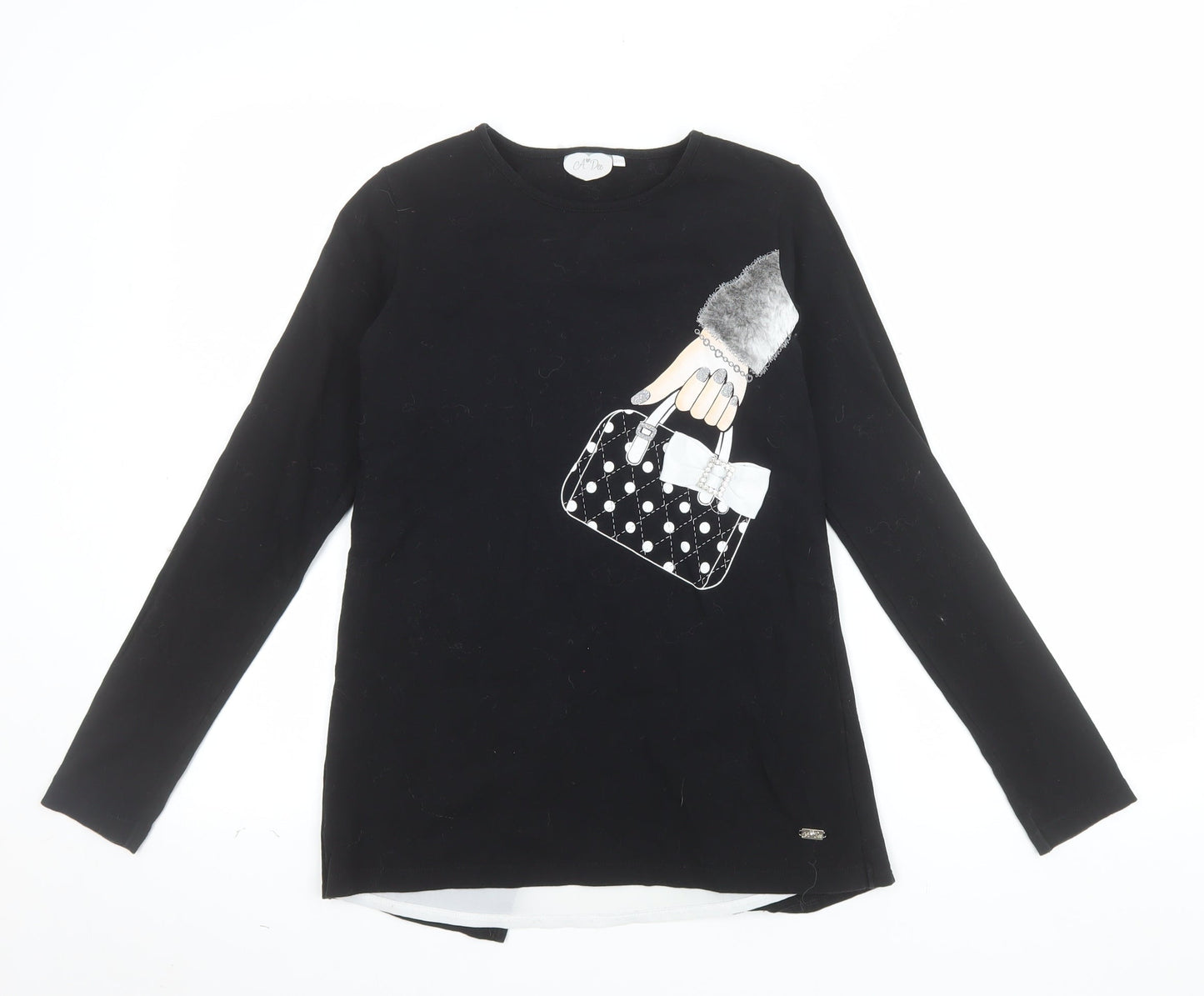 A Dee Girls Black Long Sleeve Tunic Top with Bow Detail Size 12 Years
