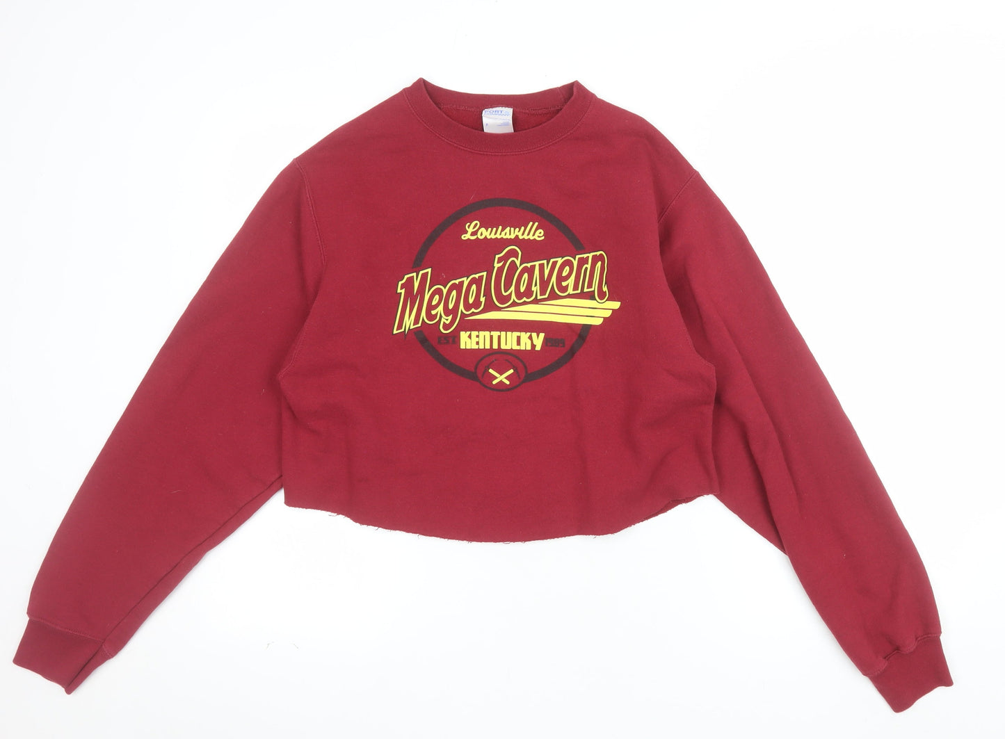 Port & Company Womens Burgundy Graphic Cropped Pullover Sweatshirt S