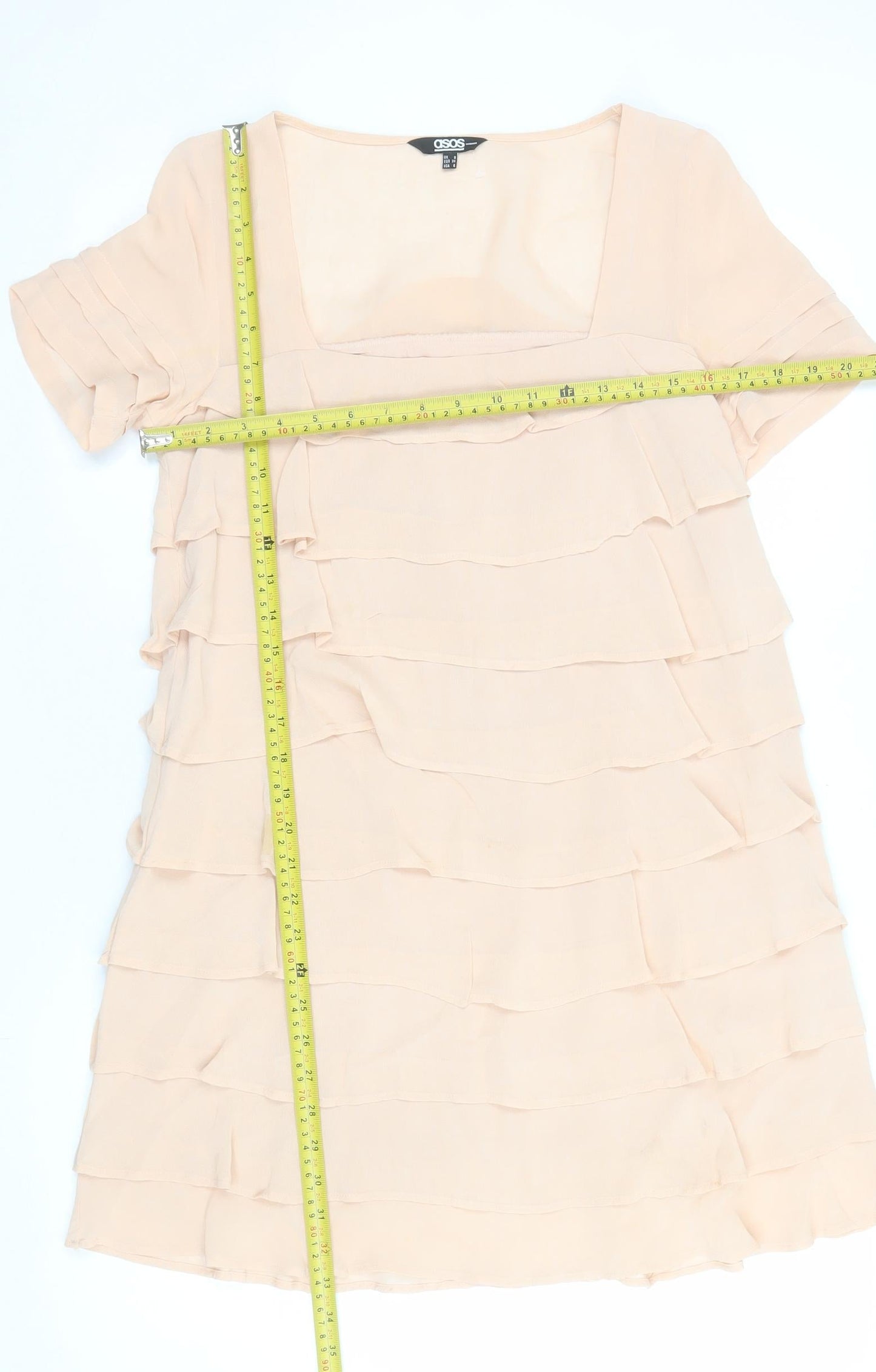 ASOS Women's Beige Short Sleeve Shift Ruffle Dress Size 8