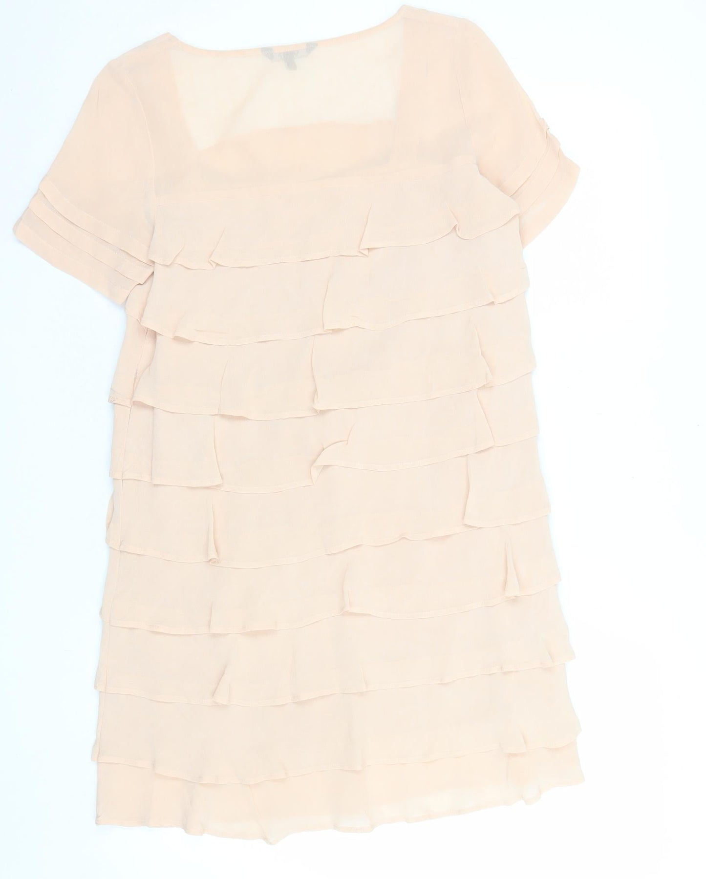 ASOS Women's Beige Short Sleeve Shift Ruffle Dress Size 8