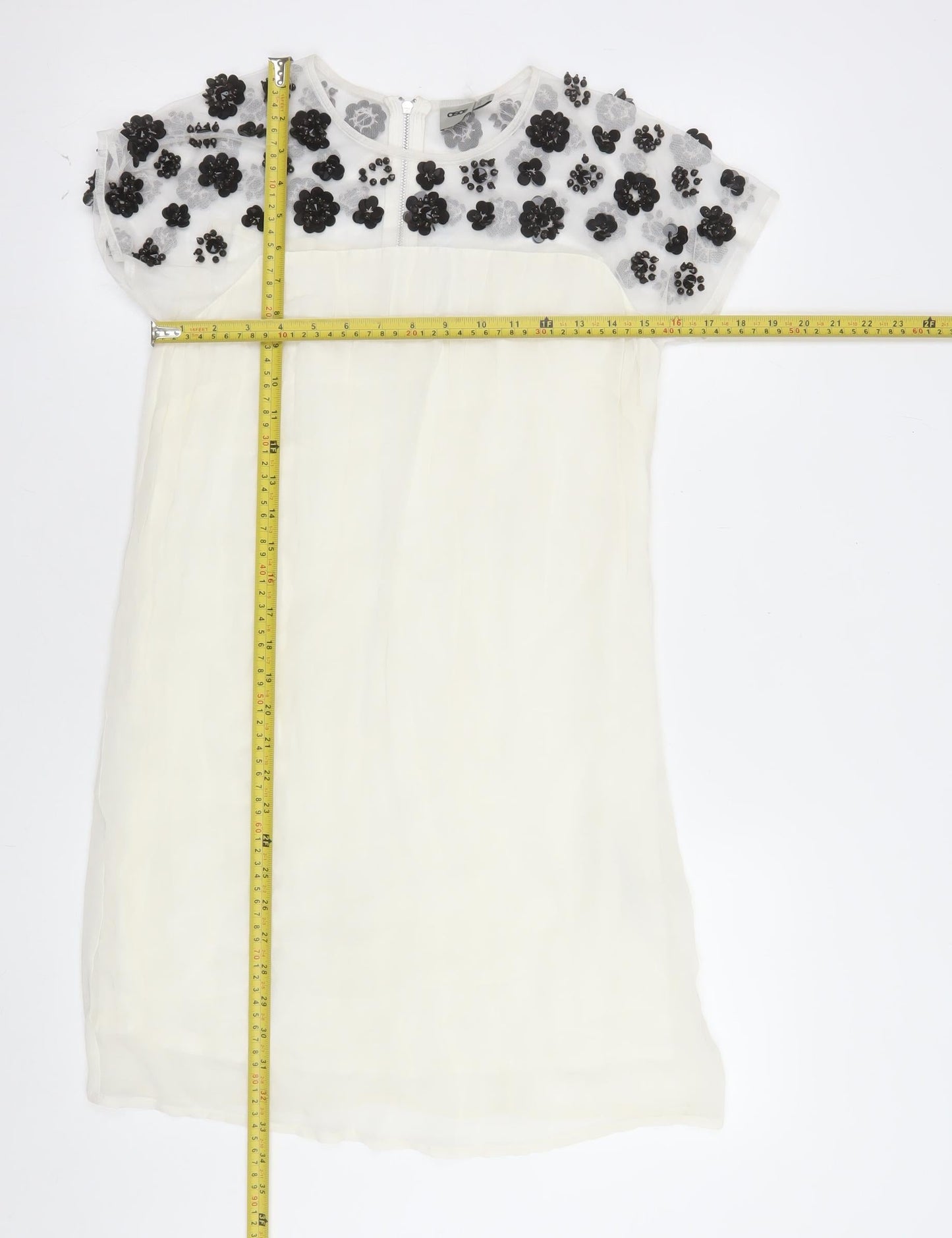 ASOS Women’s Ivory Floral Beaded Shift Dress Size 8 Short Sleeve