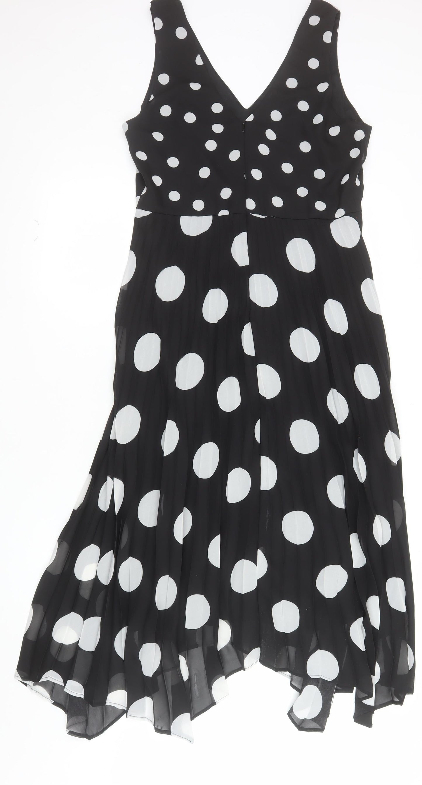 Wallis Women’s Black White Polka Dot A-Line V-Neck Sleeveless Dress UK 10