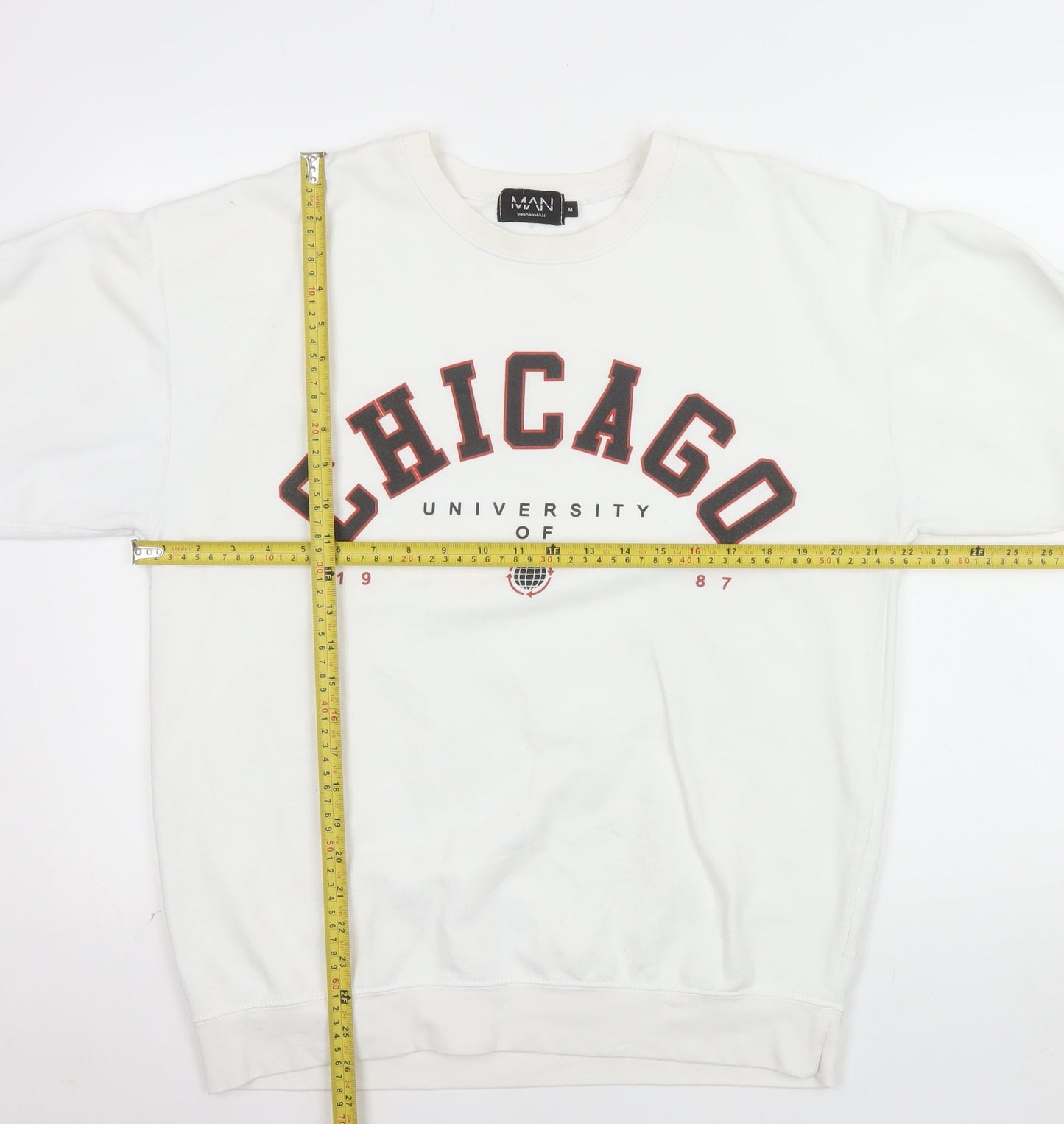 boohooMAN Unisex White Chicago Graphic Pullover Sweatshirt Size M