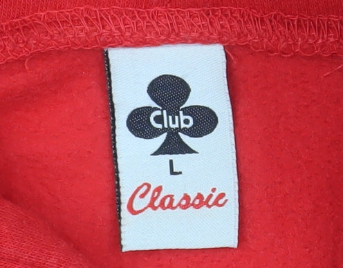 Club Classic Men's Red Pullover Hoodie Size L Graphic Print Cotton Blend