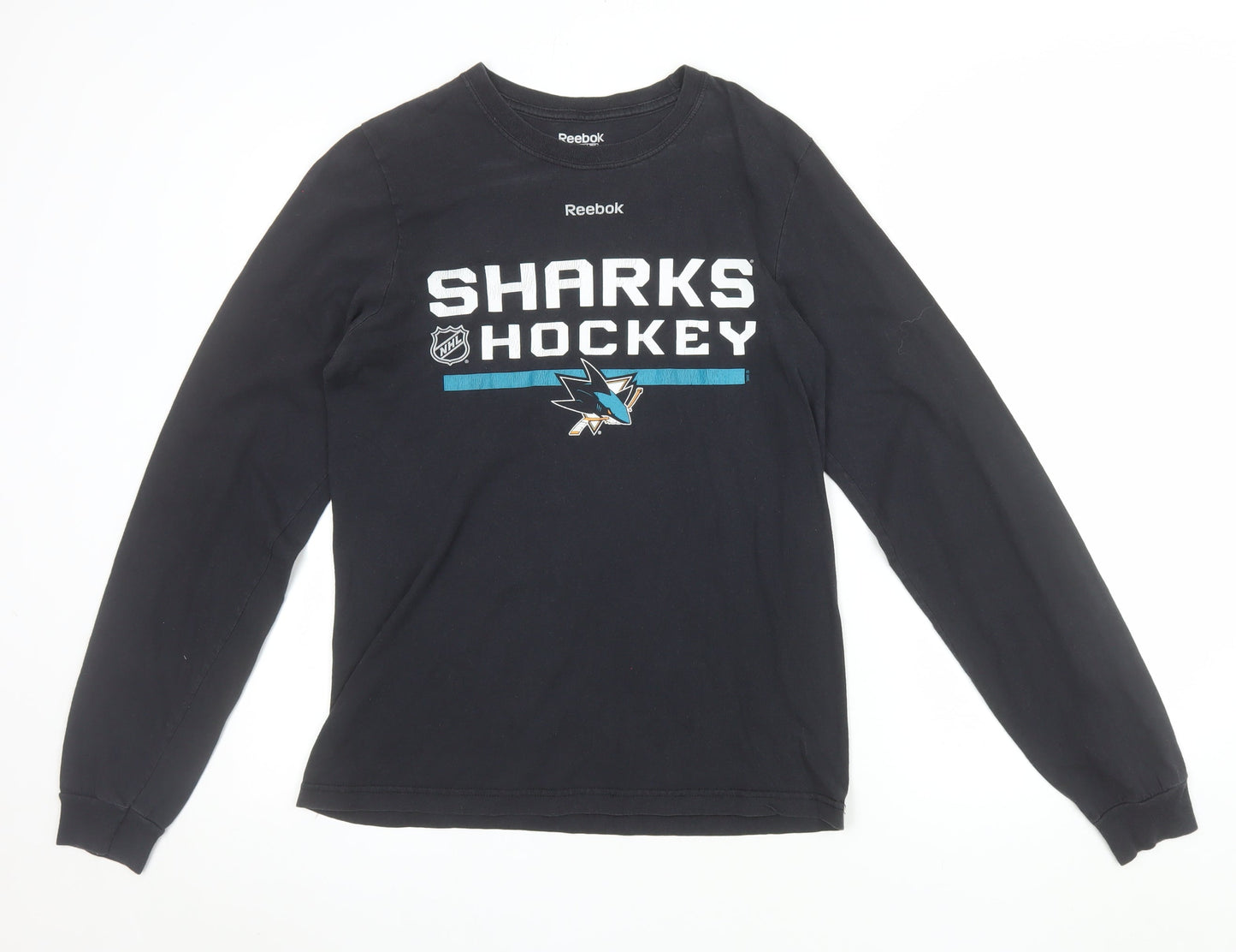 Reebok Men's Black Long Sleeve Sharks Hockey T-Shirt Size S