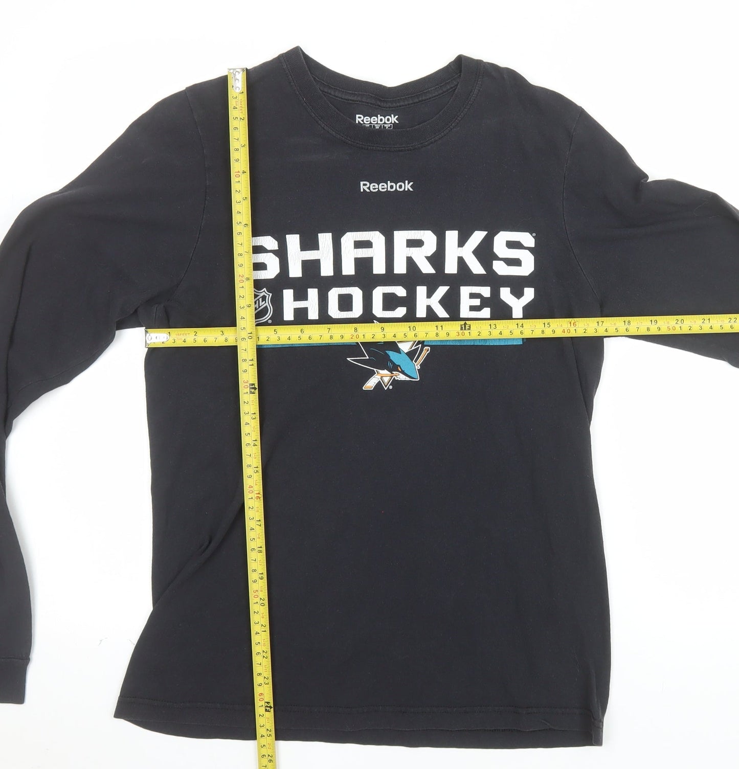 Reebok Men's Black Long Sleeve Sharks Hockey T-Shirt Size S