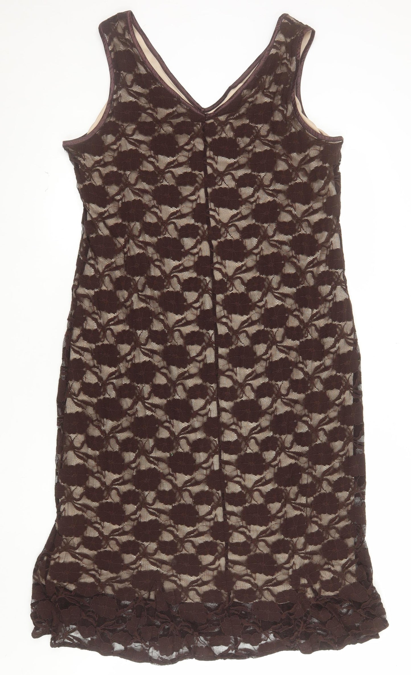 Agenda Women Brown Lace Sleeveless Sheath Dress Size 18
