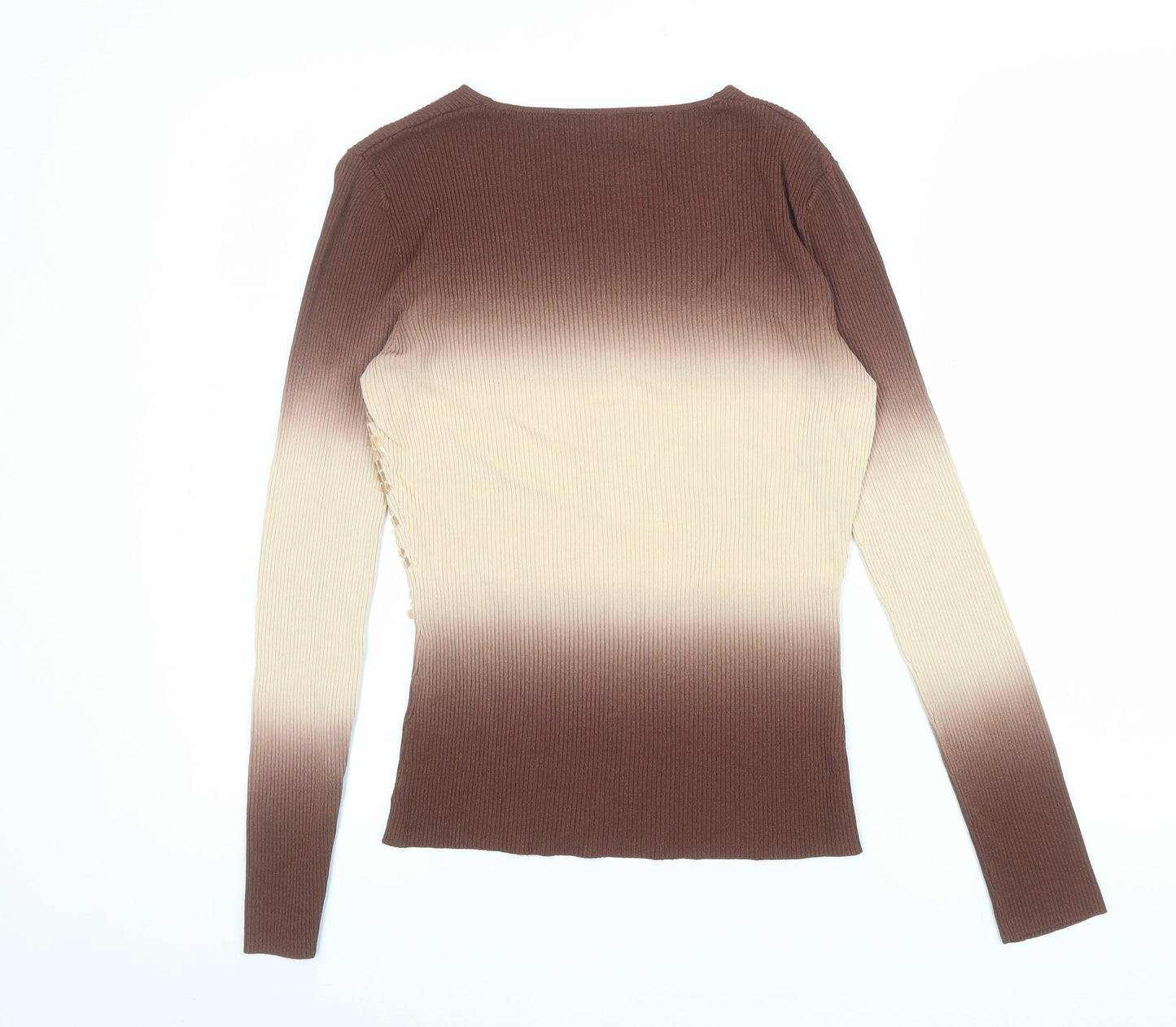 KT Womens Brown Sequin V-Neck Long Sleeve Knit Top Size 16