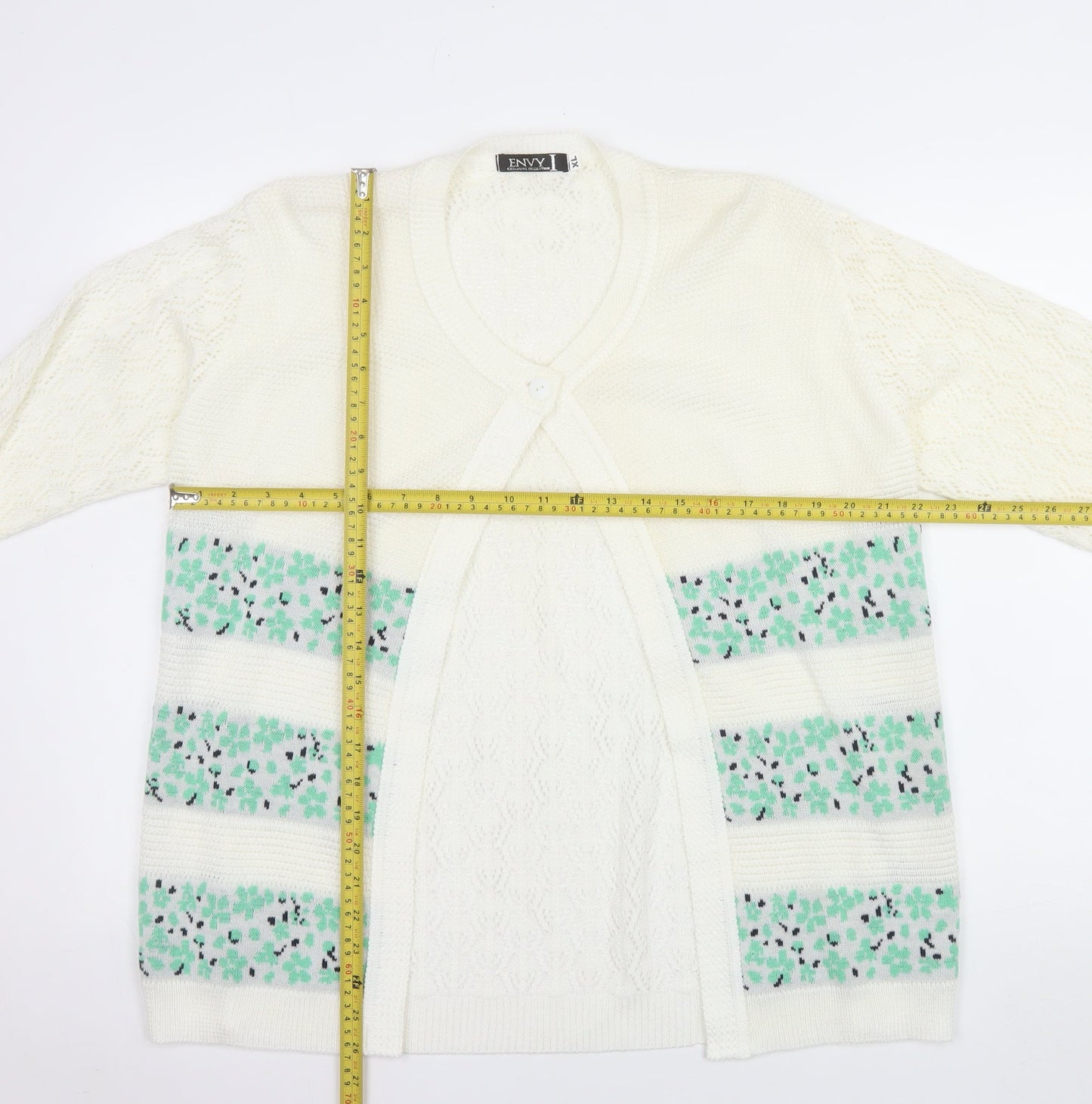 Envy Women Ivory Floral Knit Cardigan XL Acrylic Long Sleeve