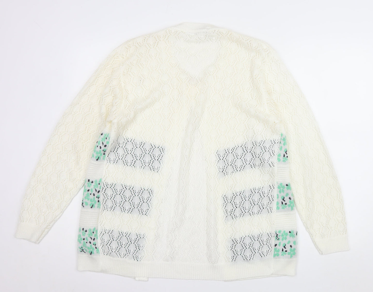 Envy Women Ivory Floral Knit Cardigan XL Acrylic Long Sleeve
