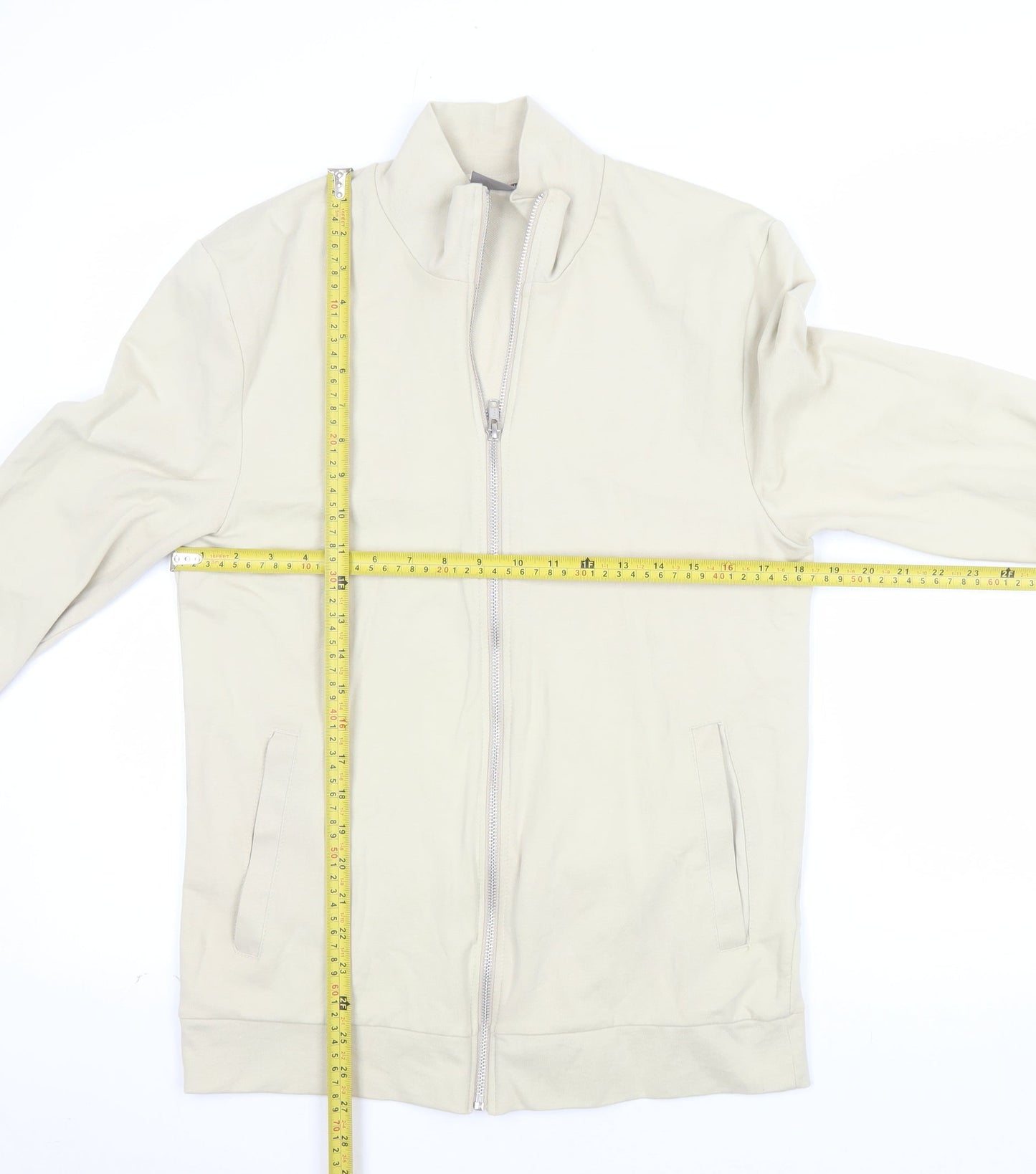 ASOS Men Beige Full Zip Sweatshirt Medium High Neck Cotton Blend