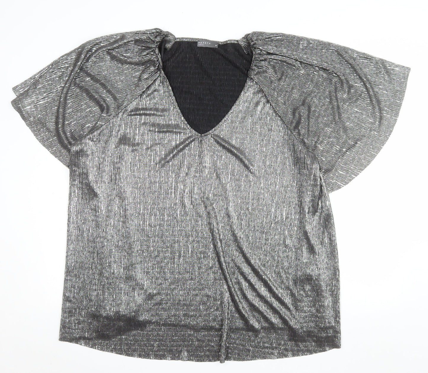 Papaya Curve Women Silver V-Neck Tunic Blouse Size 18