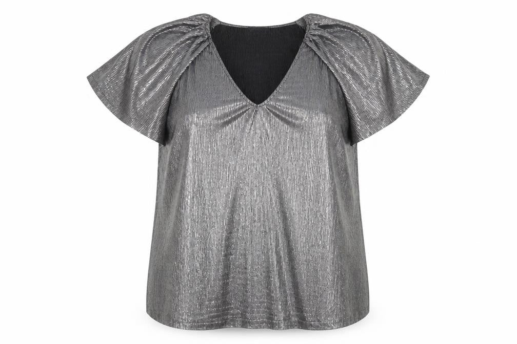 Papaya Curve Women Silver V-Neck Tunic Blouse Size 18