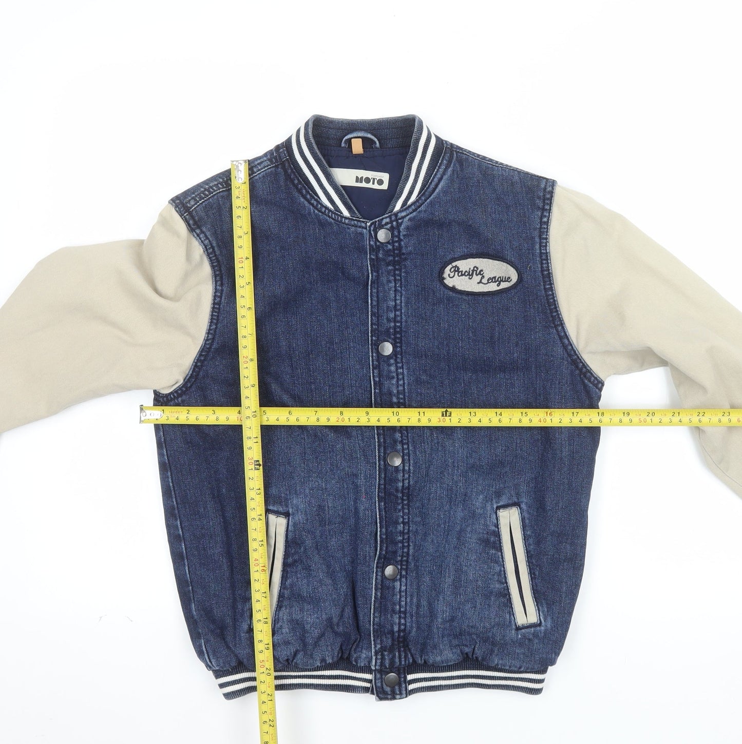 Topshop Moto Women's Blue Varsity Jacket UK 8 Cotton Denim