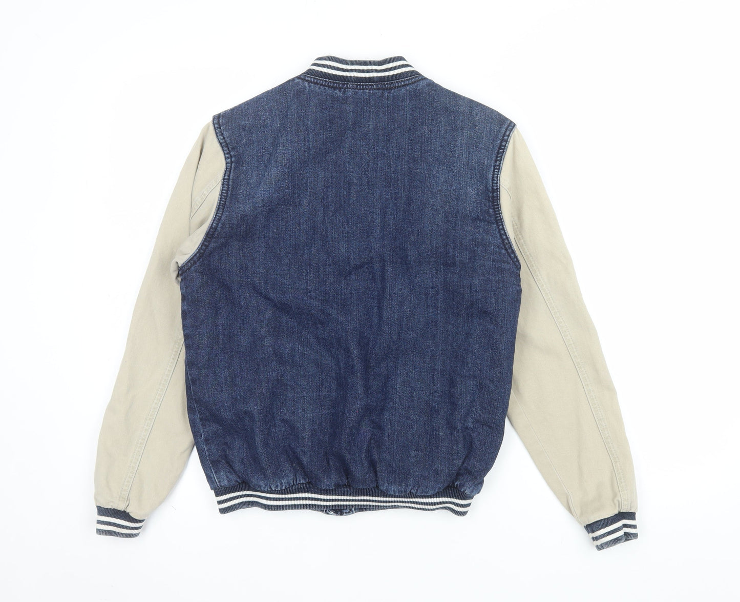 Topshop Moto Women's Blue Varsity Jacket UK 8 Cotton Denim