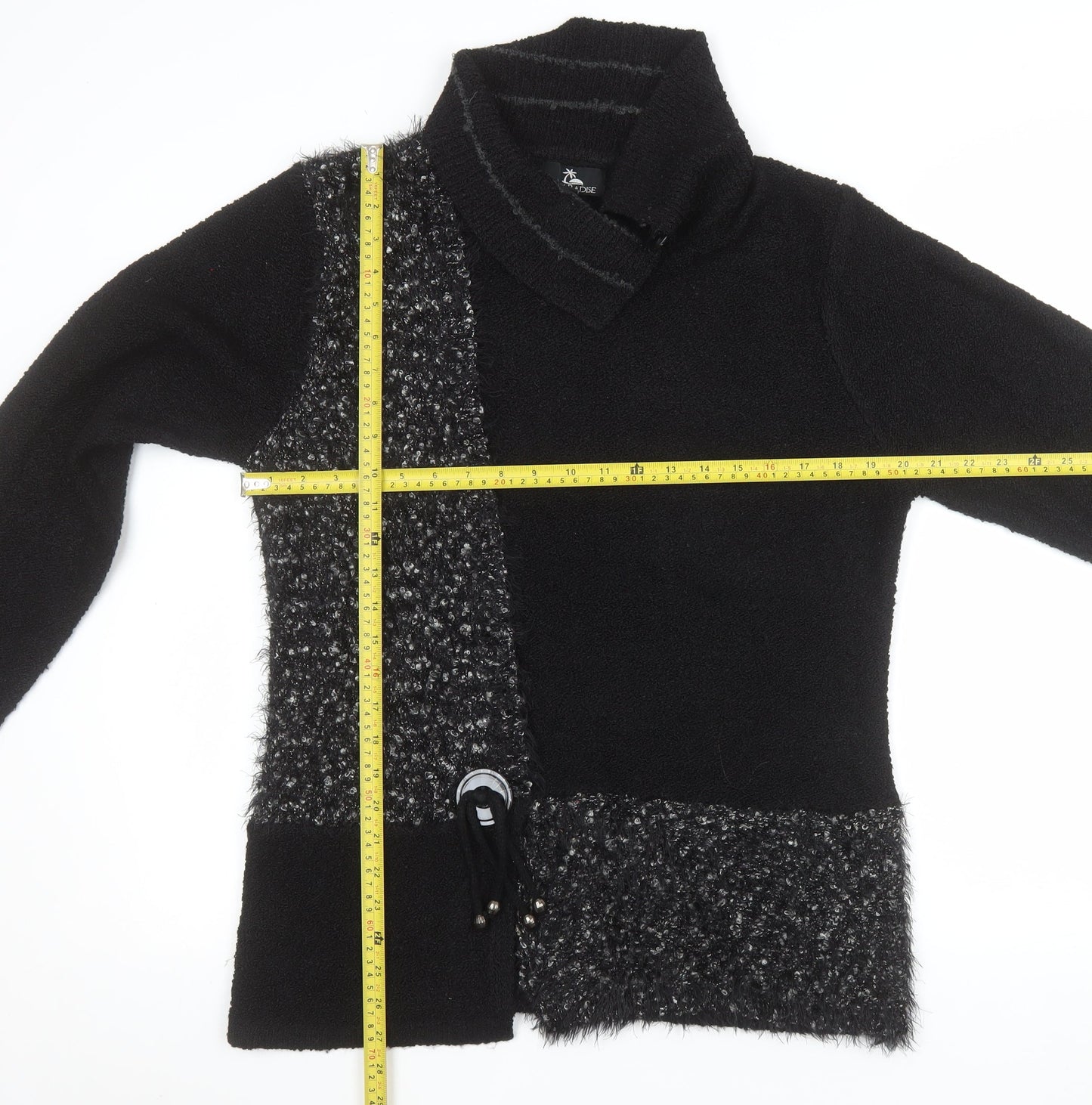 AL PARADISE Womens Black Collared Knit Pullover Jumper L