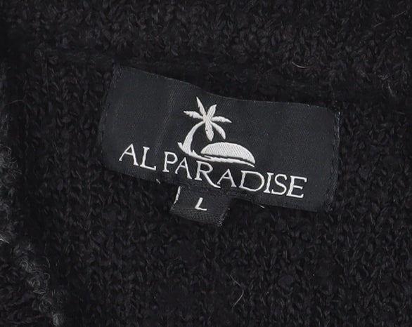 AL PARADISE Womens Black Collared Knit Pullover Jumper L